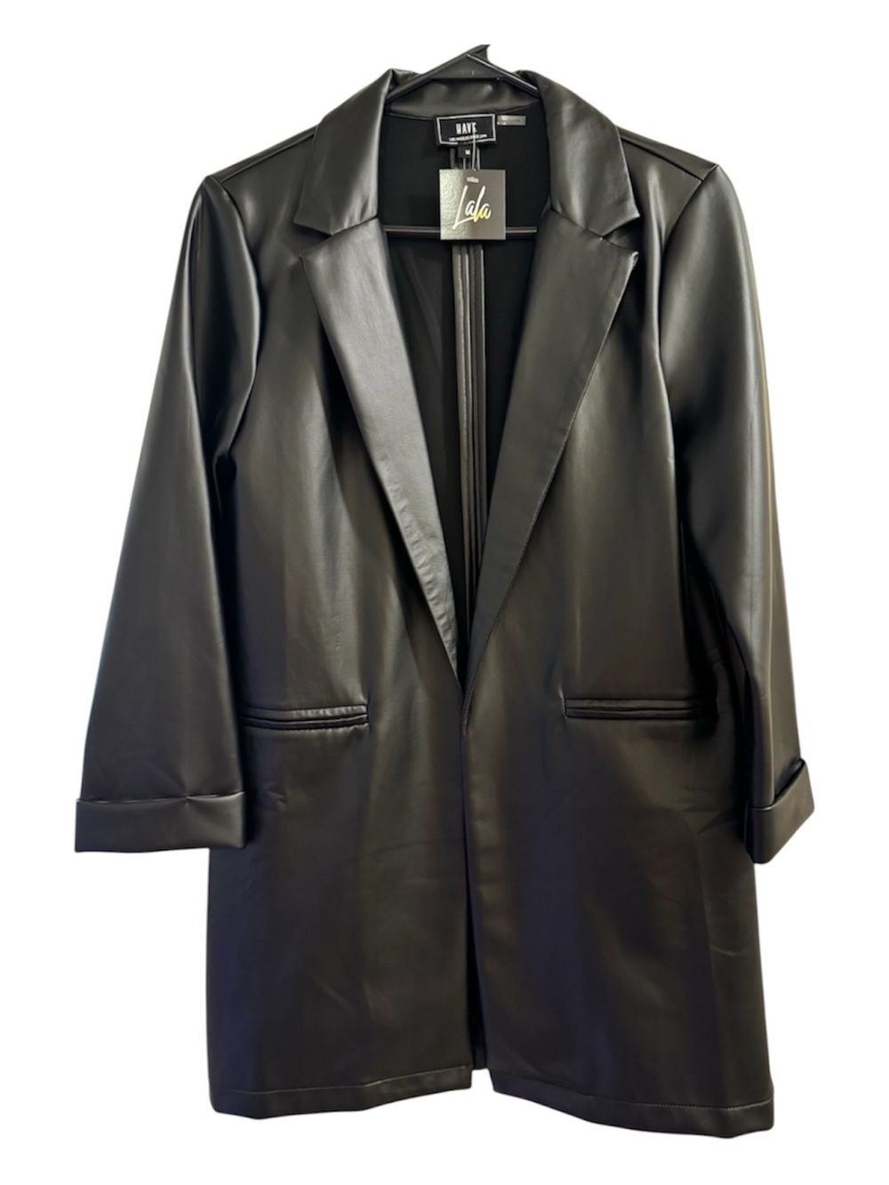 NWT Dressed In LALA Black Faux Leather Blazer